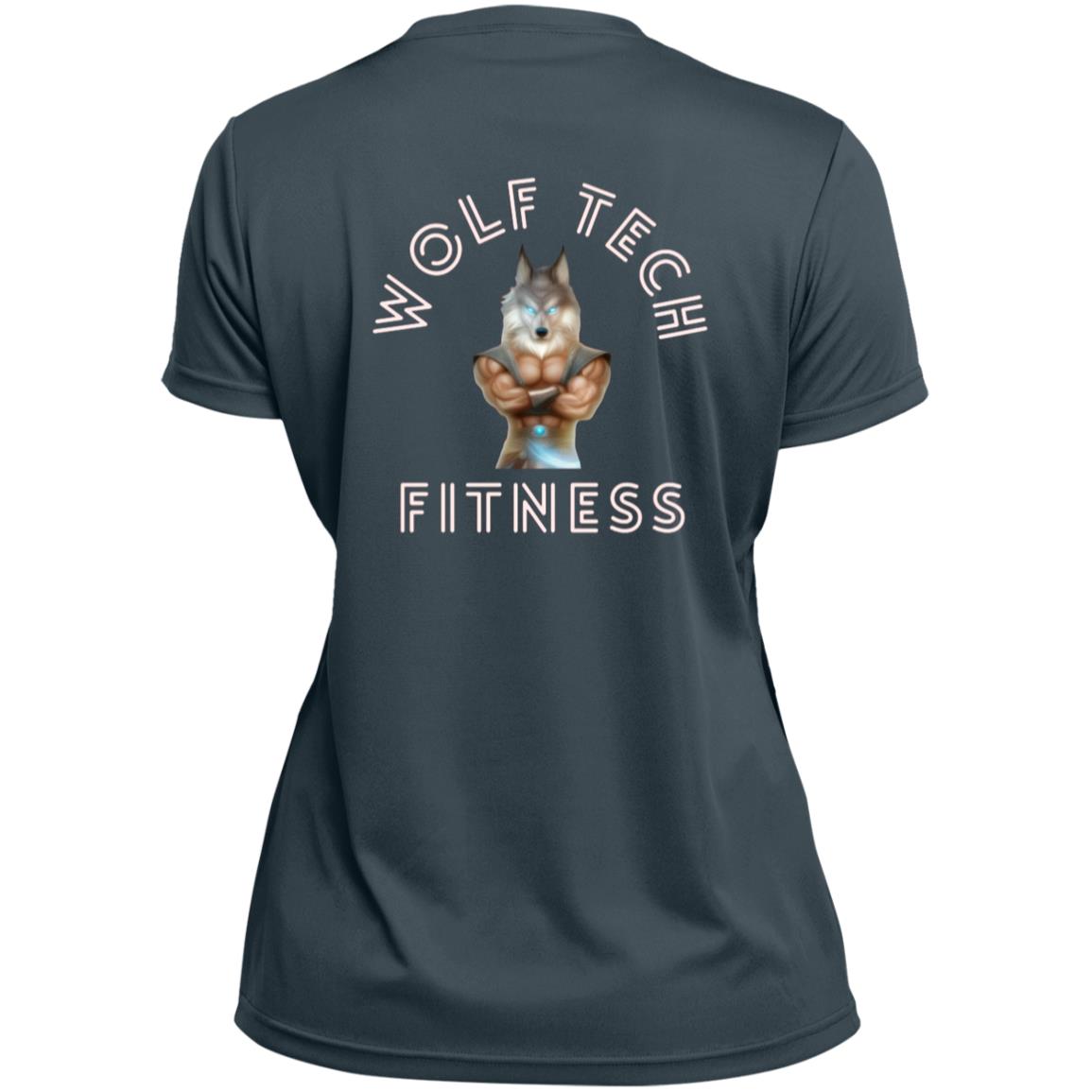 Wolf Tech Fitness Ladies’ Moisture-Wicking V-Neck Tee Back Logo (1790)