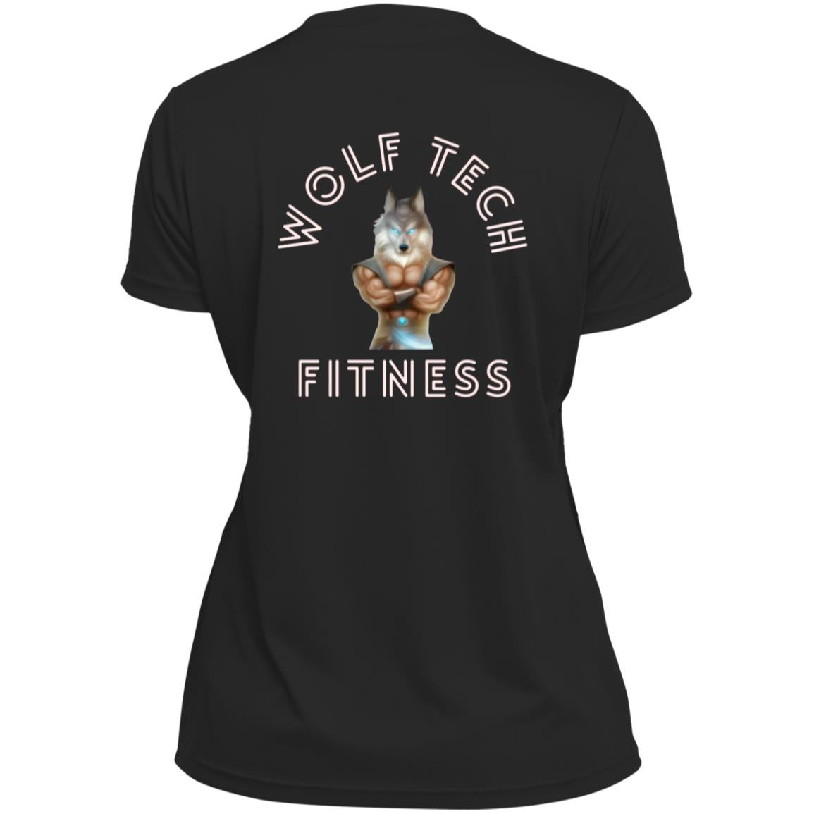 Wolf Tech Fitness Ladies’ Moisture-Wicking V-Neck Tee Back Logo (1790)