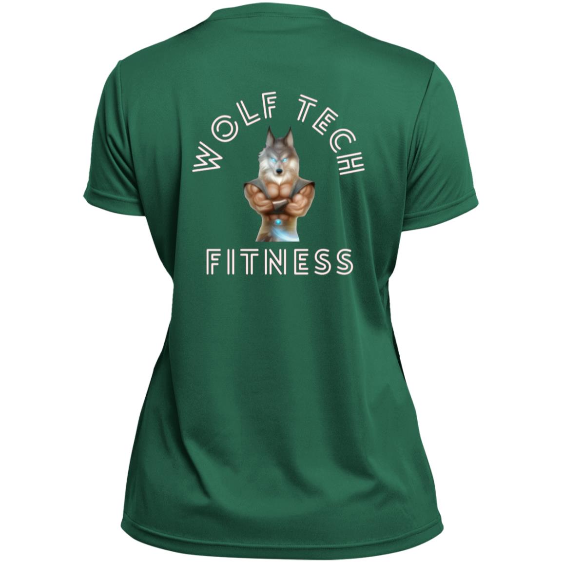 Wolf Tech Fitness Ladies’ Moisture-Wicking V-Neck Tee Back Logo (1790)